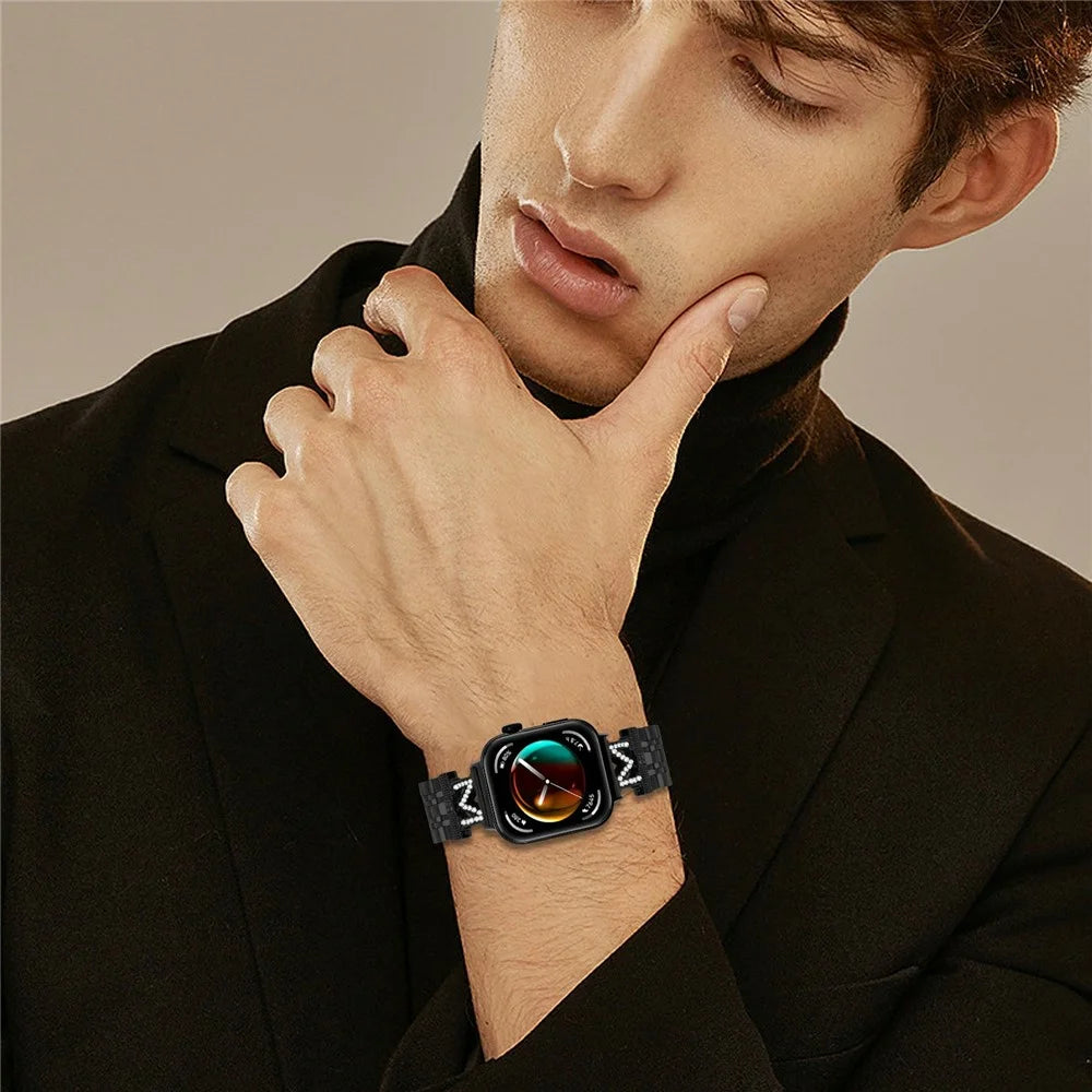 For Huawei Watch Fit 3 Watch Band Stainless Steel Metal Strap with M Shape Connector Rhinestone Decor - Black - 4