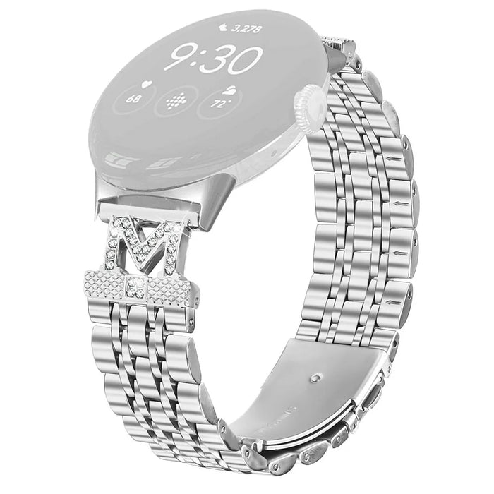 Watch Band for for Google Pixel Watch 4 41mm / Watch 3 41mm / Watch 2 / Watch Stainless Steel Strap with Rhinestone Decor M-Shaped Connector - Silver - 1