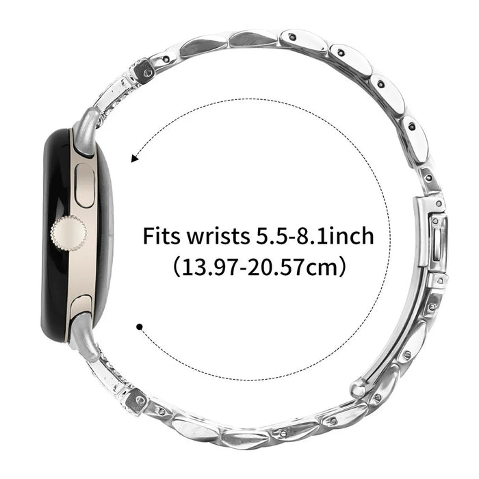 Watch Band for for Google Pixel Watch 4 41mm / Watch 3 41mm / Watch 2 / Watch Stainless Steel Strap with Rhinestone Decor M-Shaped Connector - Silver - 7