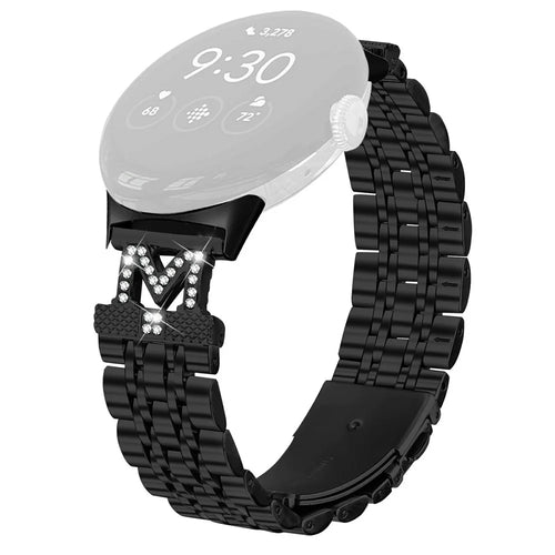 Watch Band for Google Pixel Watch 4 41mm / Watch 3 41mm / Watch 2 / Watch Stainless Steel Metal Strap with M Shape Connector Rhinestone Decor - Black - 1