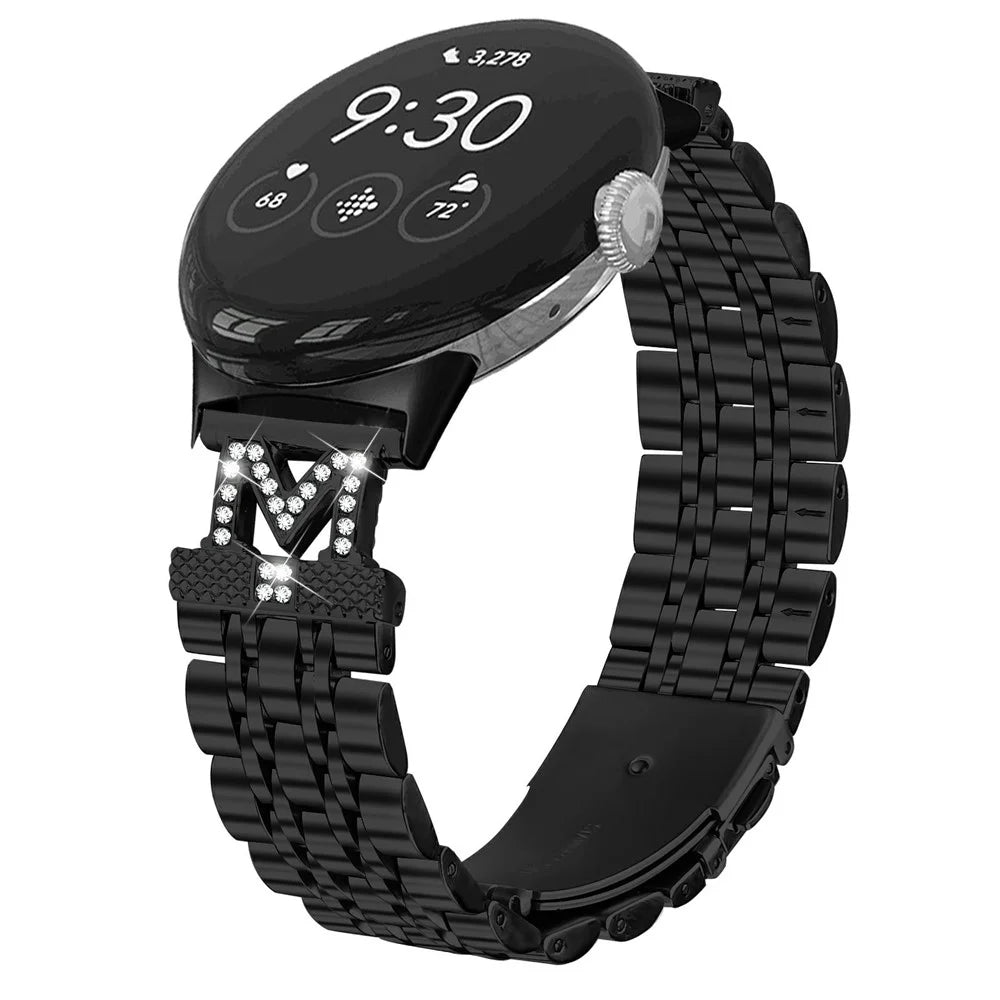 Watch Band for Google Pixel Watch 4 41mm / Watch 3 41mm / Watch 2 / Watch Stainless Steel Metal Strap with M Shape Connector Rhinestone Decor - Black - 2