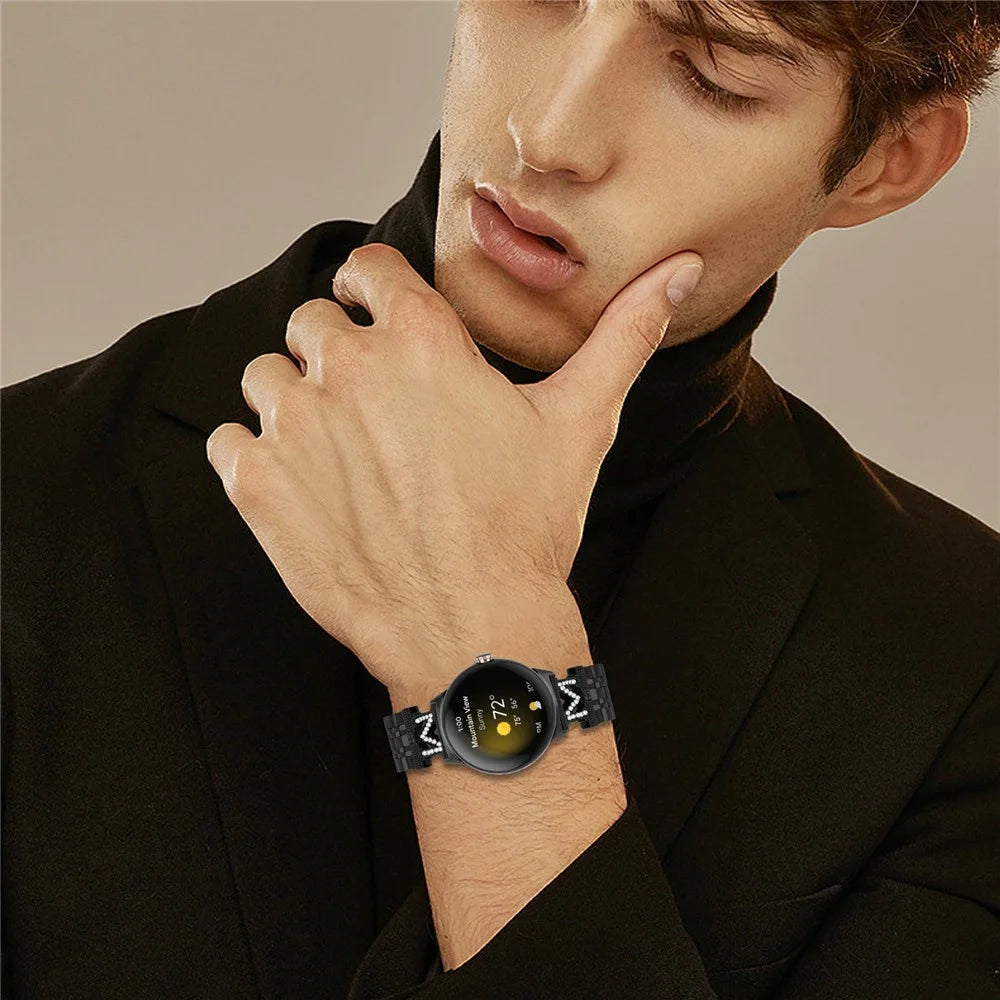 Watch Band for Google Pixel Watch 4 41mm / Watch 3 41mm / Watch 2 / Watch Stainless Steel Metal Strap with M Shape Connector Rhinestone Decor - Black - 4