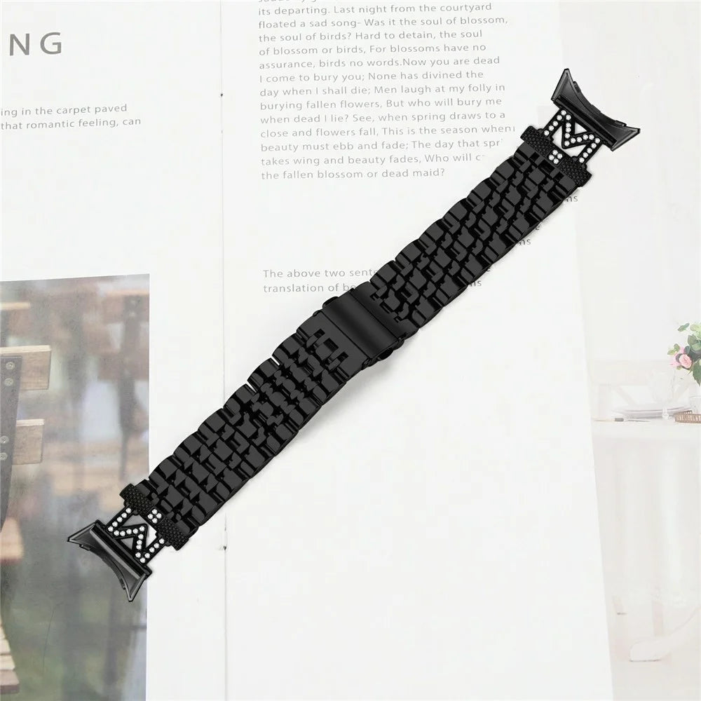 Watch Band for Google Pixel Watch 4 41mm / Watch 3 41mm / Watch 2 / Watch Stainless Steel Metal Strap with M Shape Connector Rhinestone Decor - Black - 6