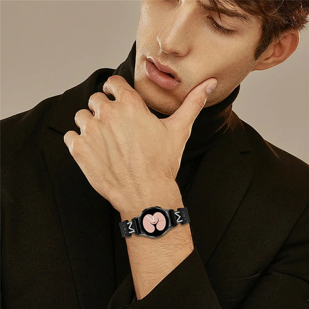 Stainless Steel Strap For Samsung Galaxy Watch5  /  Watch4 Watch Band with M-Shaped Professional Connector Rhinestone Decor - Black - 4