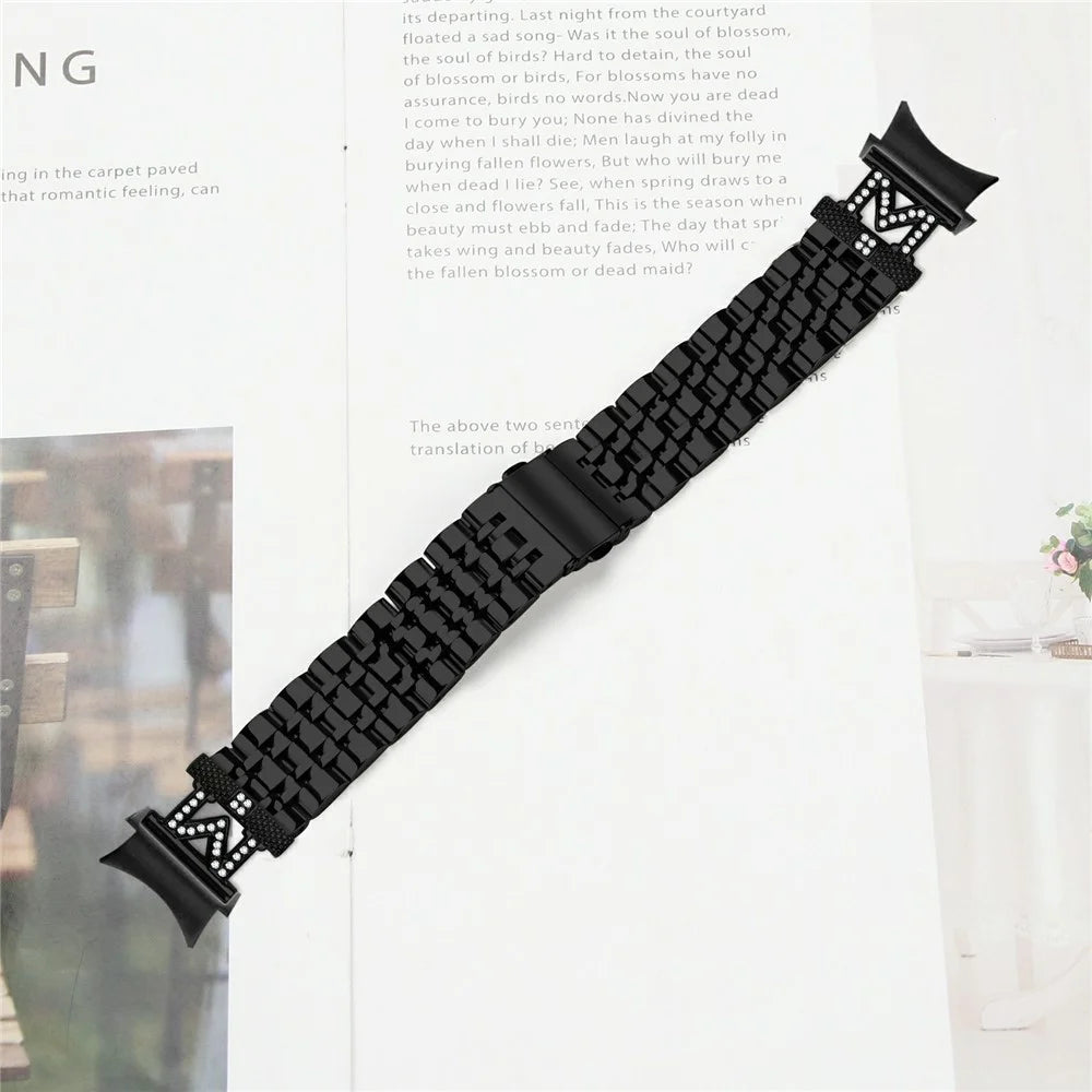 Stainless Steel Strap For Samsung Galaxy Watch5  /  Watch4 Watch Band with M-Shaped Professional Connector Rhinestone Decor - Black - 6