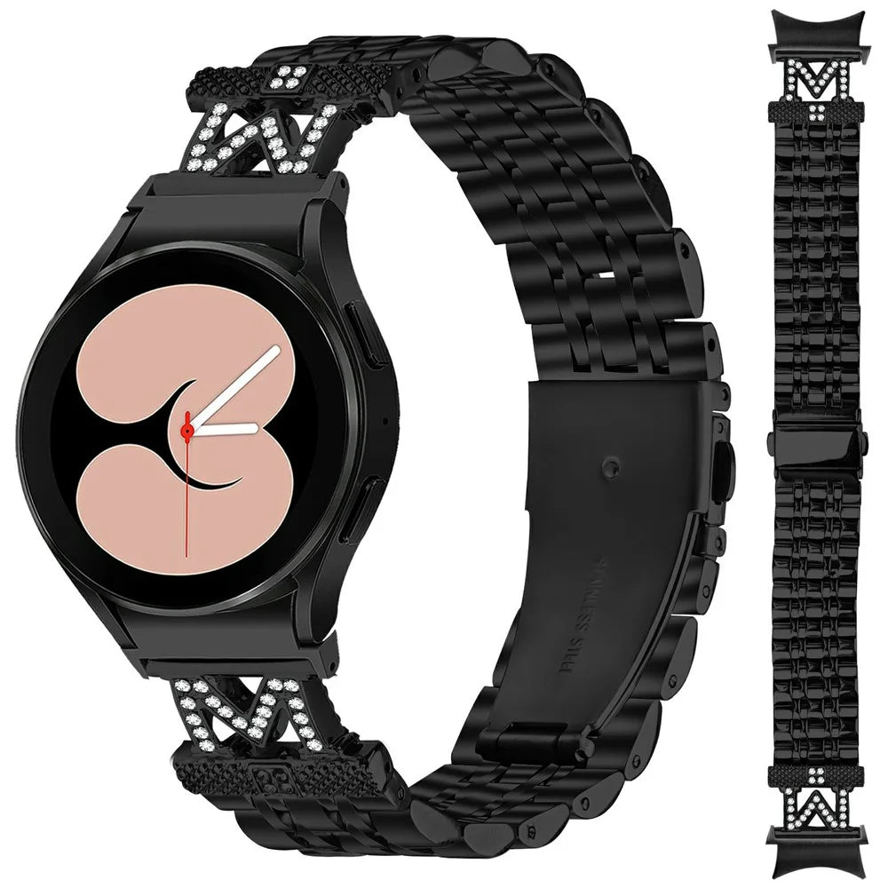 Stainless Steel Strap For Samsung Galaxy Watch6 Classic  /  Watch6 Watch Band with M-Shaped Professional Connector Rhinestone Decor - Black - 3
