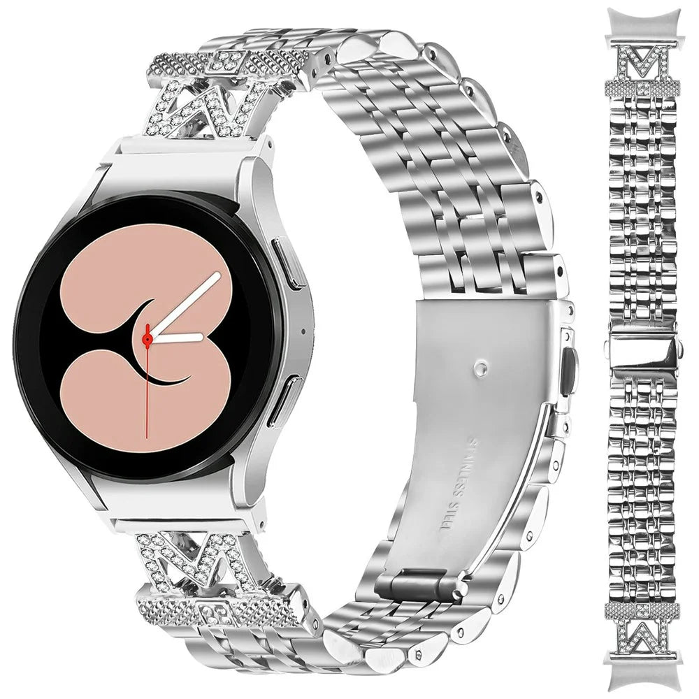 Stainless Steel Strap For Samsung Galaxy Watch5  /  Watch4 Watch Band with Quick Release M-Shaped Connector Rhinestones Decor - Silver - 3