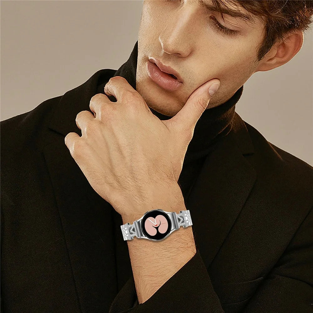Stainless Steel Strap For Samsung Galaxy Watch5  /  Watch4 Watch Band with Quick Release M-Shaped Connector Rhinestones Decor - Silver - 4