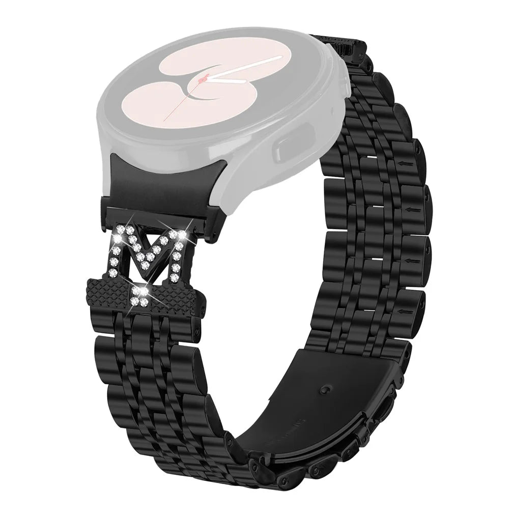 Stainless Steel Band For Samsung Galaxy Watch5  /  Watch4 Watchband with Quick Release M-Shaped Connector Rhinestone Decor - Black - 1