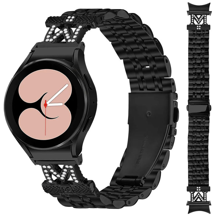 Stainless Steel Band For Samsung Galaxy Watch5  /  Watch4 Watchband with Quick Release M-Shaped Connector Rhinestone Decor - Black - 2