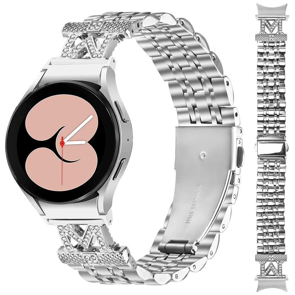 Stainless Steel Strap For Samsung Galaxy Watch6 Classic  /  Watch6 Watch Band with Quick Release M-Shaped Connector Rhinestones Decor - Silver - 2