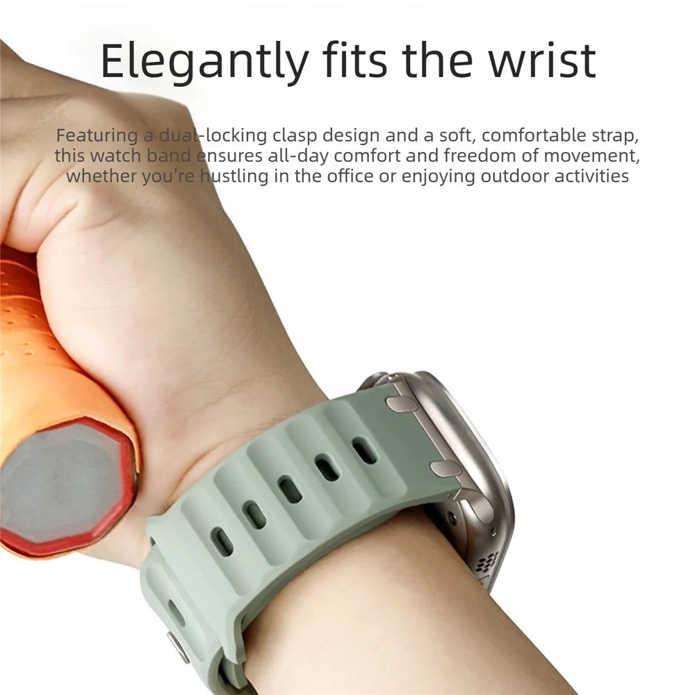 Silicone Strap for Apple Watch Ultra 3 2 1 49mm  /  Series 11 10 46mm  /  9 8 7 45mm  /  SE3 SE2 SE 6 5 4 44mm  /  3 2 1 42mm Waterproof Watchband - Orange - 6