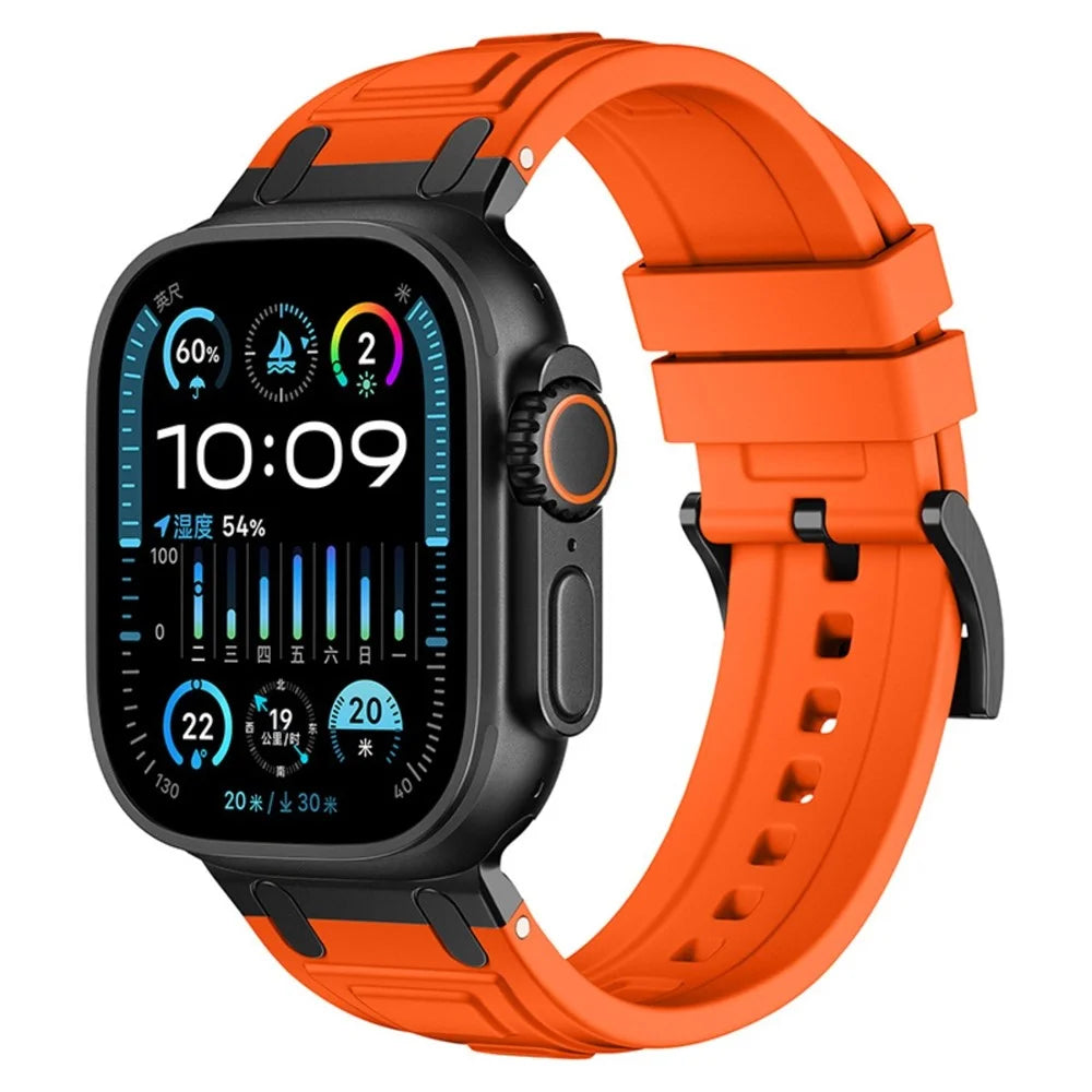Armor Silicone Watch Band for Apple Watch Ultra 3 2 1 49mm  /  Series 11 10 46mm  /  9 8 7 45mm  /  SE3 SE2 SE 6 5 4 44mm  /  3 2 1 42mm Adjustable Strap - Orange - 2