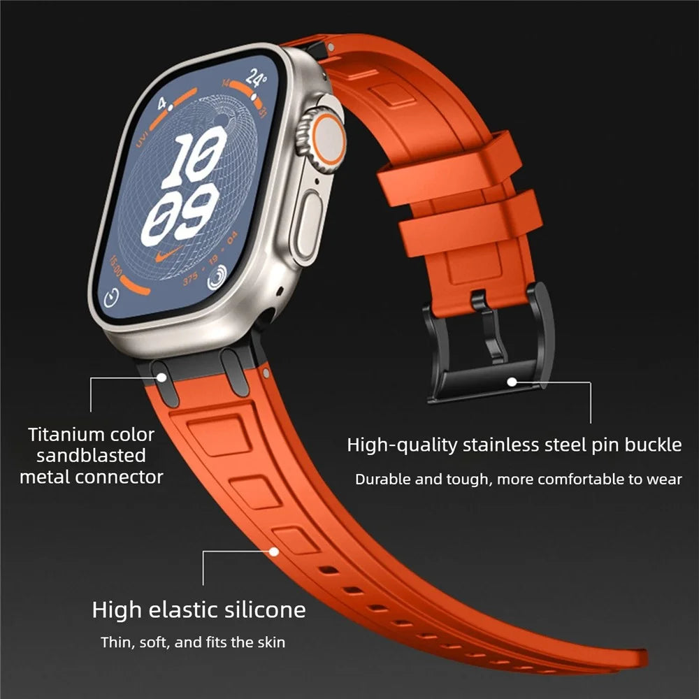 Armor Silicone Watch Band for Apple Watch Ultra 3 2 1 49mm  /  Series 11 10 46mm  /  9 8 7 45mm  /  SE3 SE2 SE 6 5 4 44mm  /  3 2 1 42mm Adjustable Strap - Orange - 3