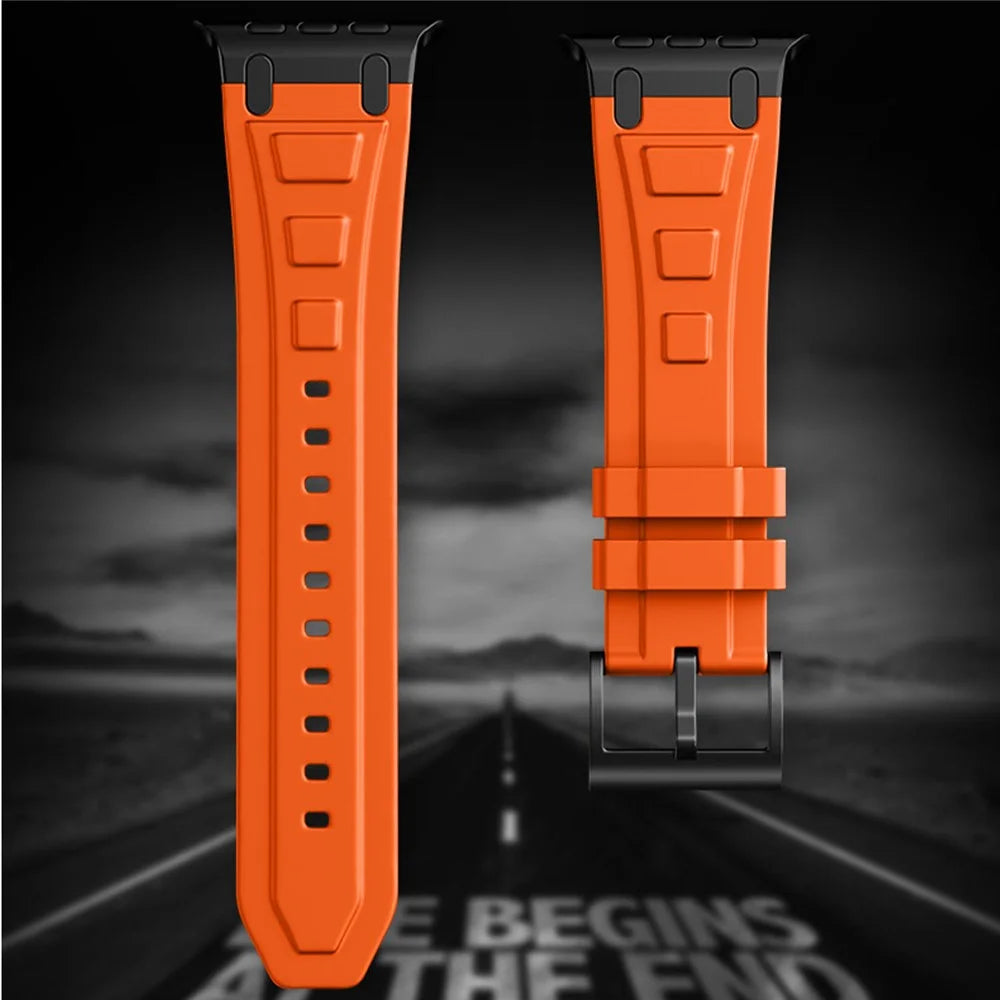 Armor Silicone Watch Band for Apple Watch Ultra 3 2 1 49mm  /  Series 11 10 46mm  /  9 8 7 45mm  /  SE3 SE2 SE 6 5 4 44mm  /  3 2 1 42mm Adjustable Strap - Orange - 7