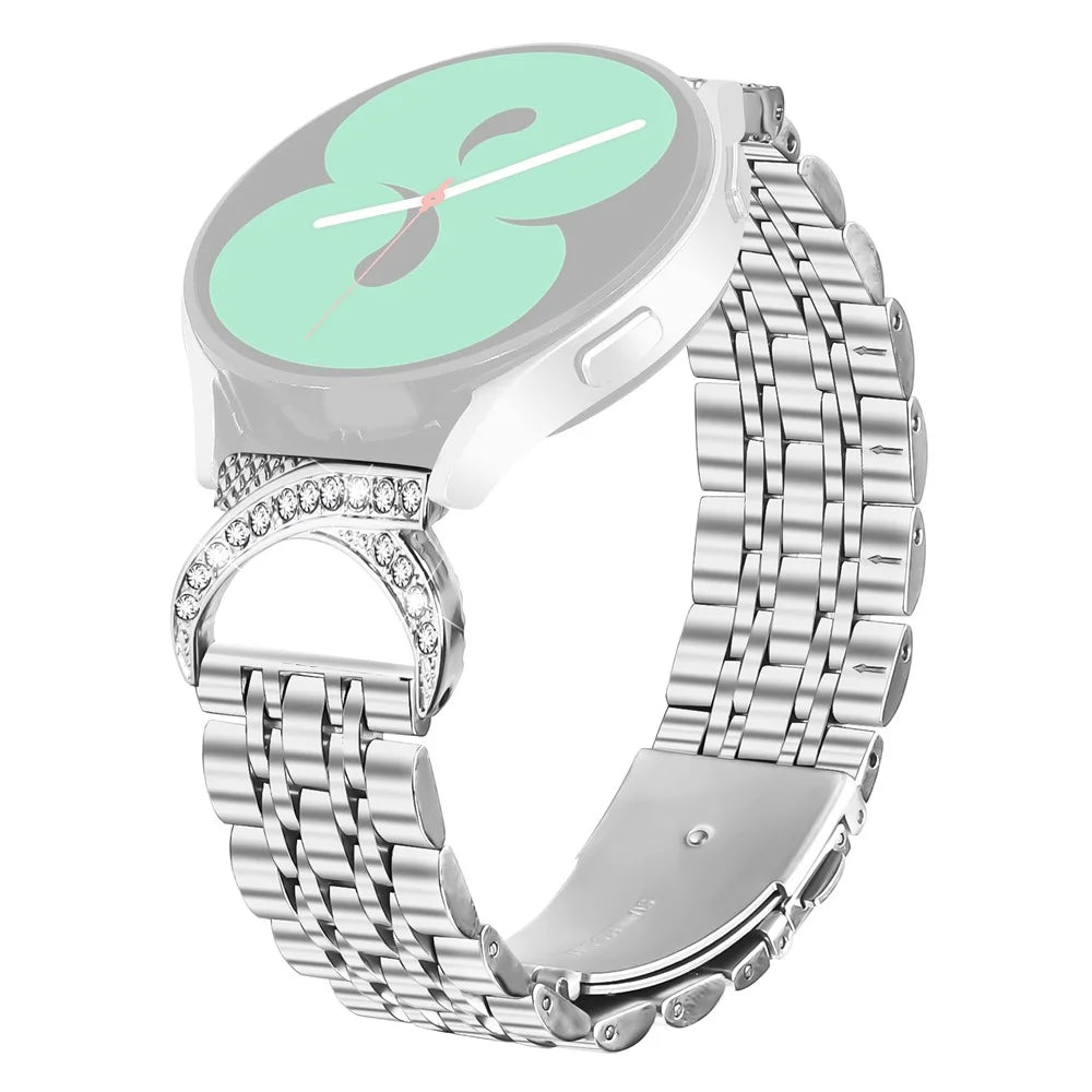 20mm Watch Band For Samsung Galaxy Watch7  /  Watch6 /  Watch5  /  Watch4 Stainless Steel Strap with Rhinestone Ox Horn Style Connector - Silver - 1