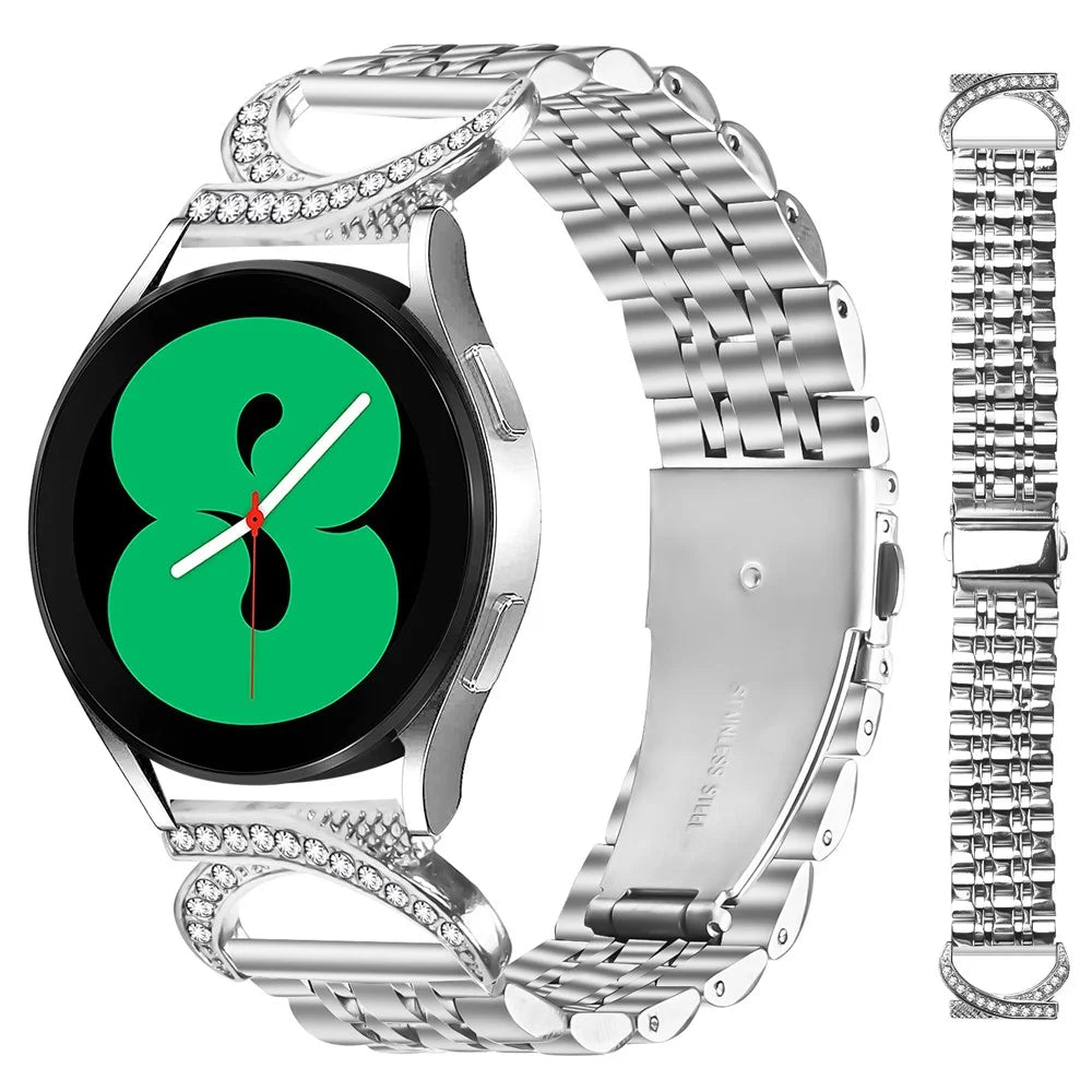 20mm Watch Band For COROS APEX 2  /  Realme TechLife Watch  /  Huawei Watch 2 Stainless Steel Strap with Rhinestone Ox Horn Style Connector - Silver - 2