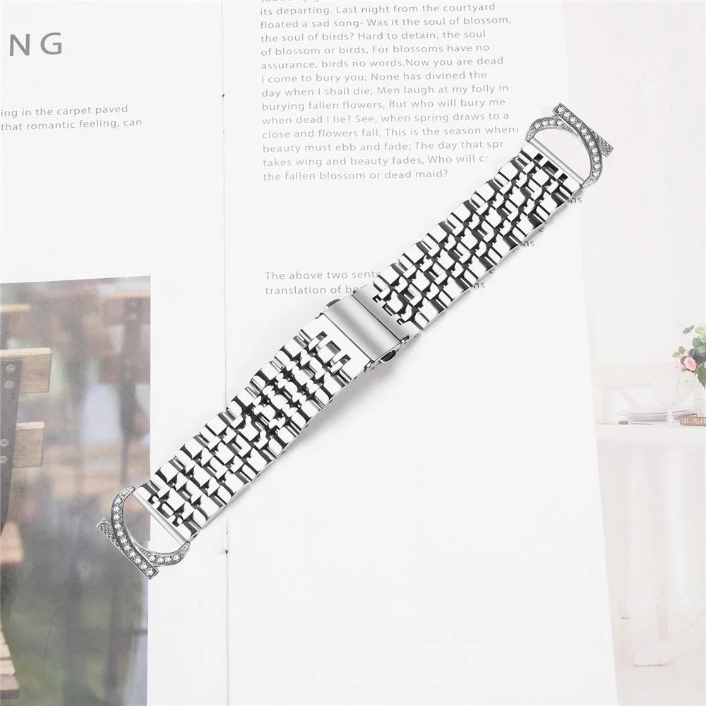 20mm Watch Band For COROS APEX 2  /  Realme TechLife Watch  /  Huawei Watch 2 Stainless Steel Strap with Rhinestone Ox Horn Style Connector - Silver - 3