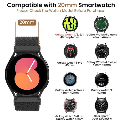 AHASTYLE WE37 20mm Watch Band For Samsung Galaxy Watch7  /  Watch6  /  Watch 5  /  Watch 4 40mm 44mm Double Loop Nylon Braided Strap with Parachute Buckle - Black  /  Blue Grey - 2