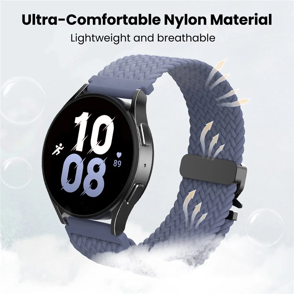AHASTYLE WE37 20mm Watch Band For Samsung Galaxy Watch7  /  Watch6  /  Watch 5  /  Watch 4 40mm 44mm Double Loop Nylon Braided Strap with Parachute Buckle - Black  /  Blue Grey - 4