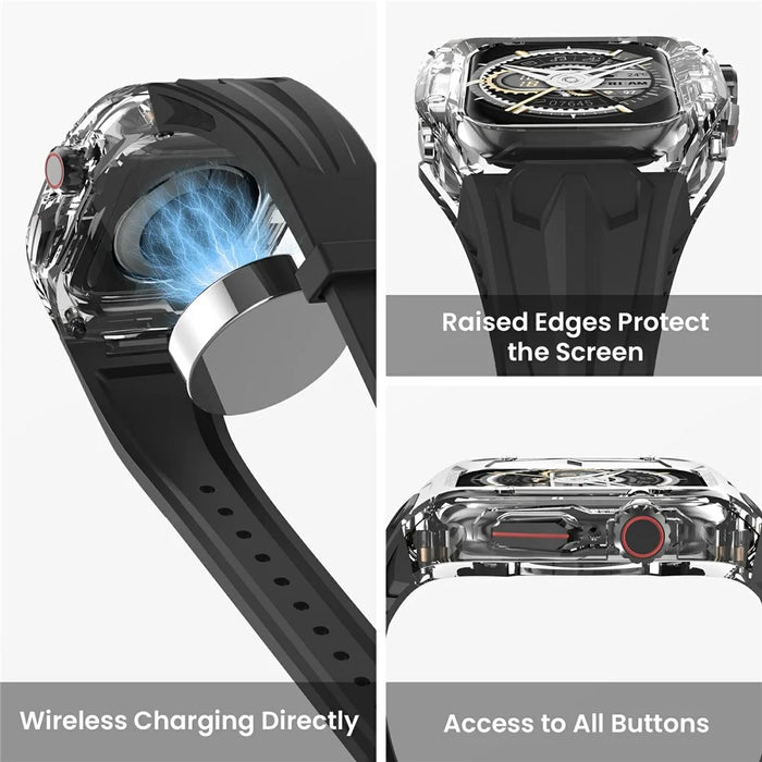 AHASTYLE WE28 For Apple Watch Series 11 46mm Silicone Watch Band with Anti-drop Case - Black - 4