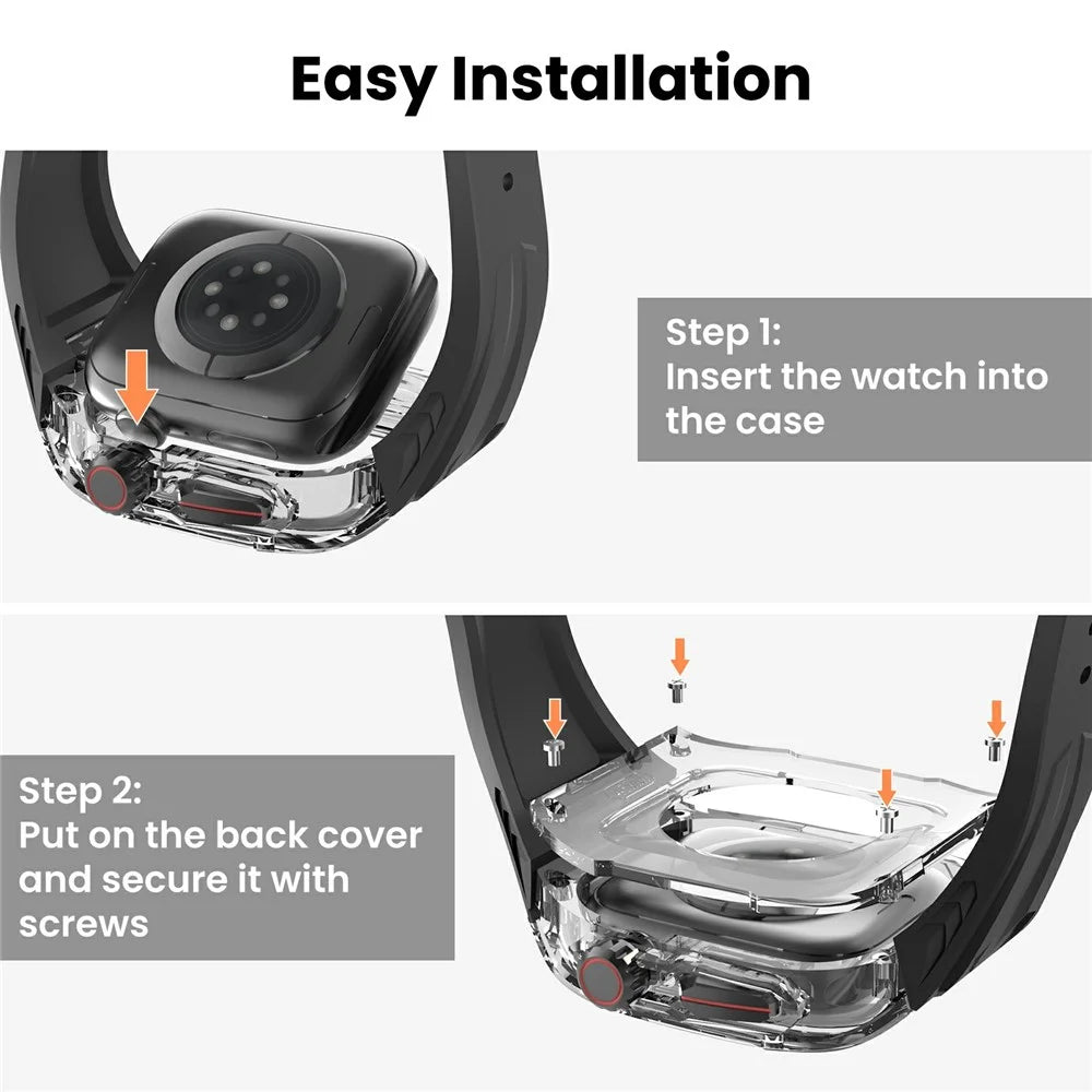 AHASTYLE WE28 For Apple Watch Series 11 46mm Silicone Watch Band with Anti-drop Case - Black - 5