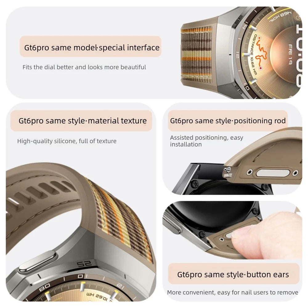 For Huawei Watch GT 6 Pro 46mm Composite Nylon Silicone Band Quick Release Button Watch Strap - Brown - 4