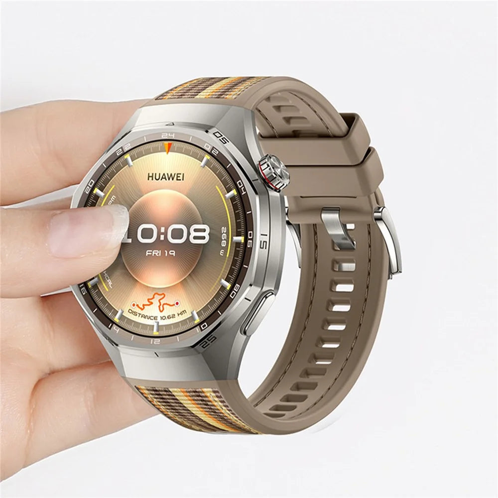 For Huawei Watch GT 6 Pro 46mm Composite Nylon Silicone Band Quick Release Button Watch Strap - Brown - 5
