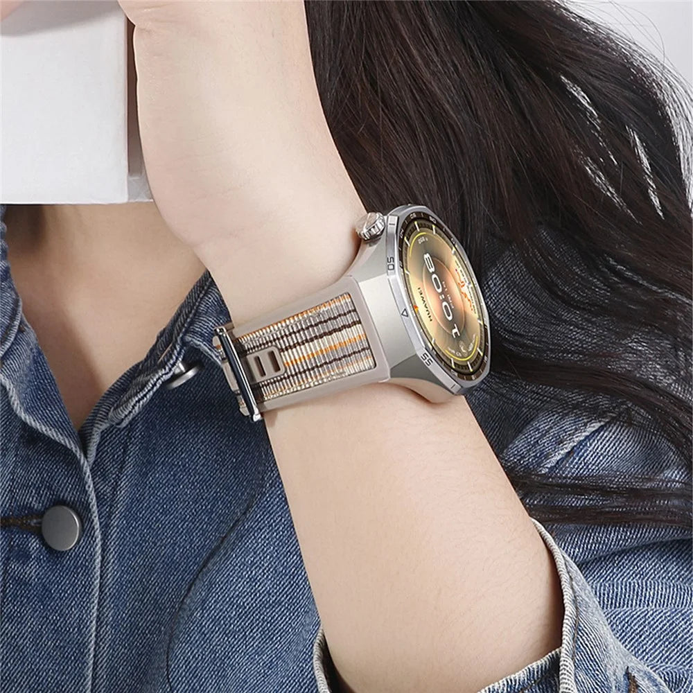 For Huawei Watch GT 6 Pro 46mm Composite Nylon Silicone Band Quick Release Button Watch Strap - Brown - 7