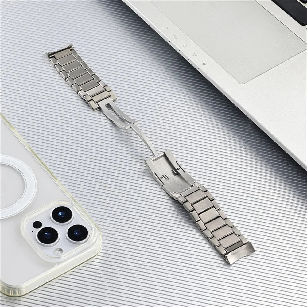 For Oppo Watch X  /  X2 Titanium Alloy Watch Band Beveled Three Bead Edge Foldable Buckle Metal Strap - Silver - 2