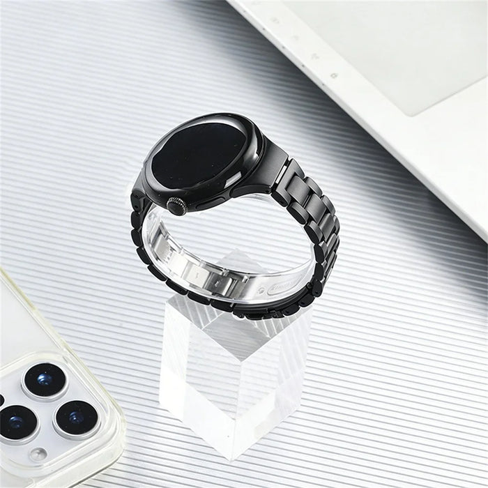 Watch Band for Google Pixel Watch 4 41mm / Watch 3 41mm / Watch 2 / Watch Quick Release 3-Bead Folding Clasp Stainless Steel Strap - Black - 2
