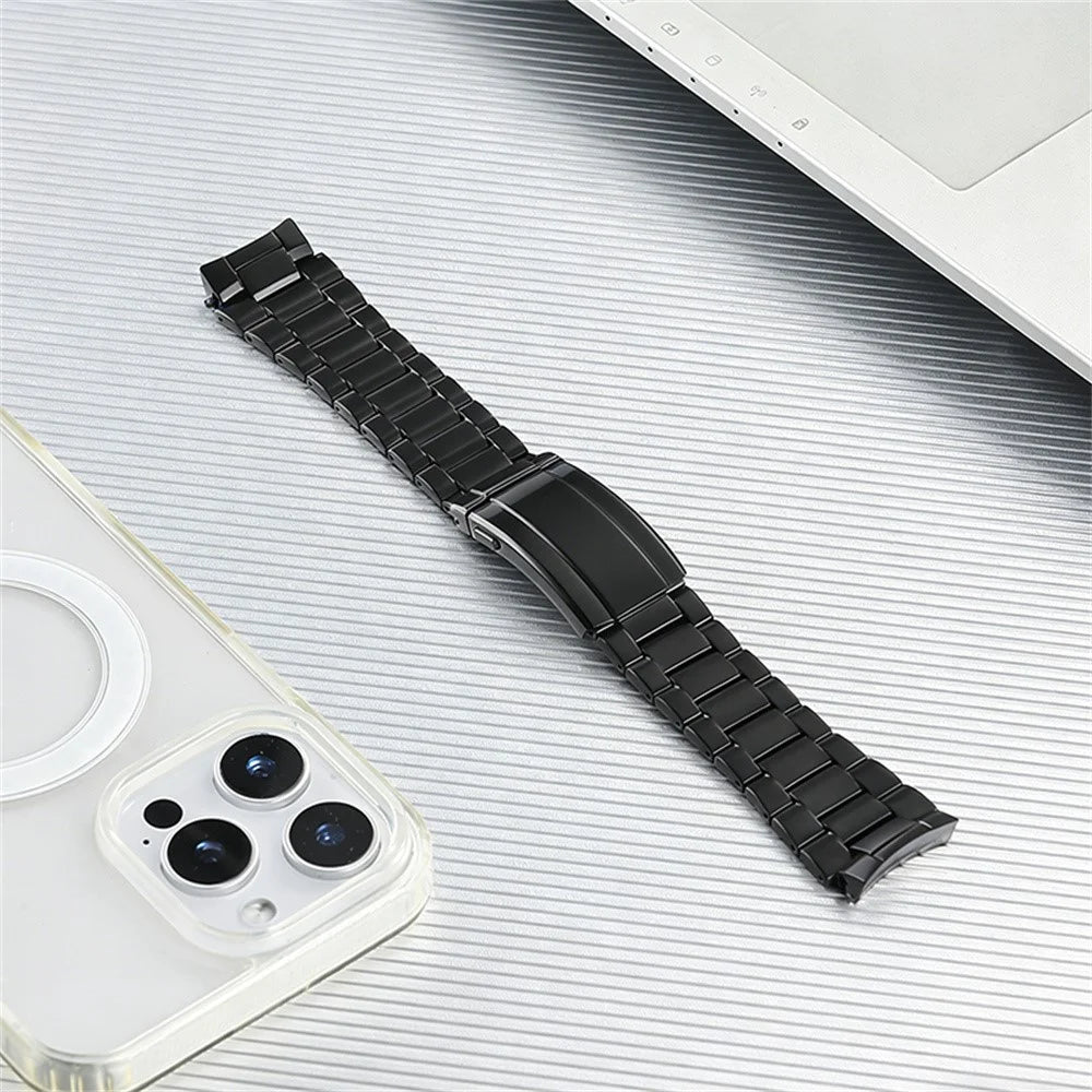 For Huawei Watch GT 6 46mm Watch Band 3-Section Link Fold-Over Clasp Detachable Titanium Alloy Strap - Black - 1