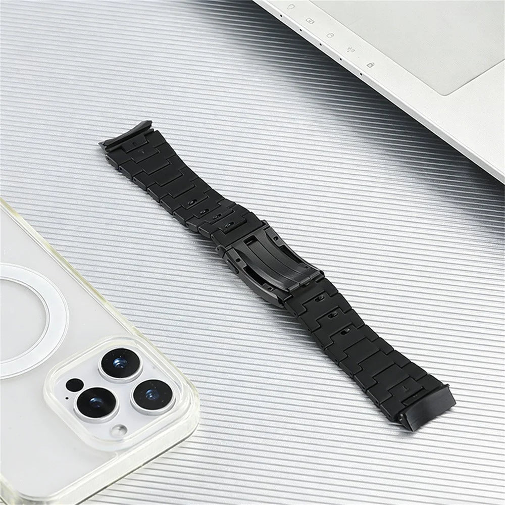 For Huawei Watch GT 6 46mm Watch Band 3-Section Link Fold-Over Clasp Detachable Titanium Alloy Strap - Black - 2