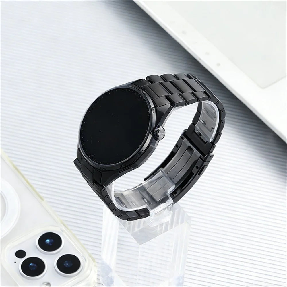 For Huawei Watch GT 6 46mm Watch Band 3-Section Link Fold-Over Clasp Detachable Titanium Alloy Strap - Black - 3