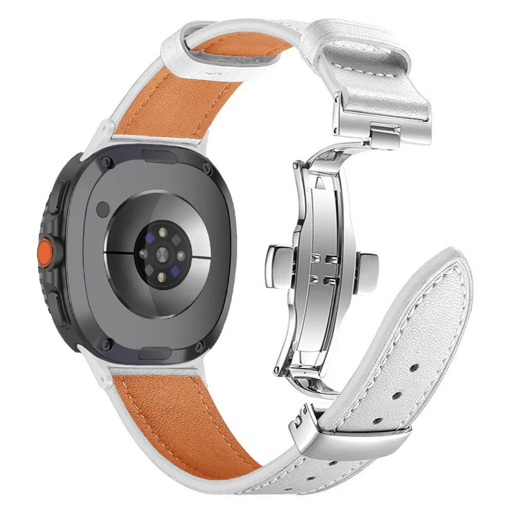 Leather Watch Band For Samsung Galaxy Watch8 Classic 46mm  /  Watch8 44mm  /  40mm Butterfly Shaped Buckle Wrist Strap - White - 1