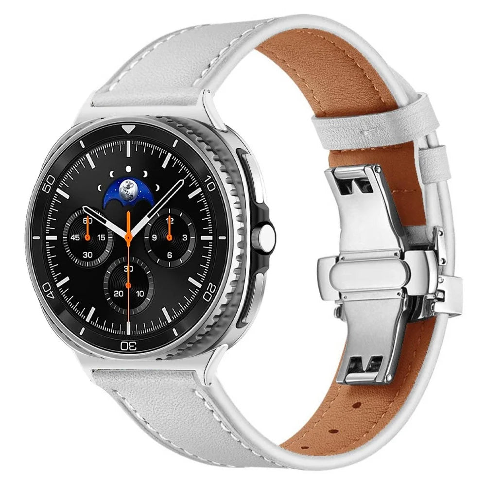 Leather Watch Band For Samsung Galaxy Watch8 Classic 46mm  /  Watch8 44mm  /  40mm Butterfly Shaped Buckle Wrist Strap - White - 2