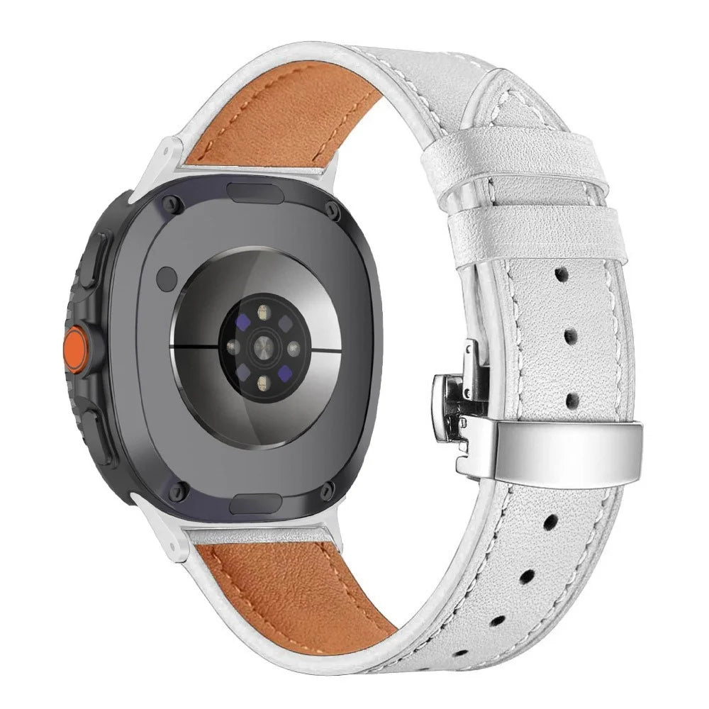 Leather Watch Band For Samsung Galaxy Watch8 Classic 46mm  /  Watch8 44mm  /  40mm Butterfly Shaped Buckle Wrist Strap - White - 3