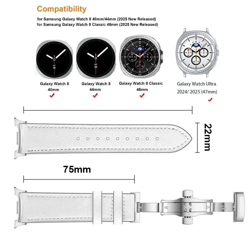 Leather Watch Band For Samsung Galaxy Watch8 Classic 46mm  /  Watch8 44mm  /  40mm Butterfly Shaped Buckle Wrist Strap - White - 4