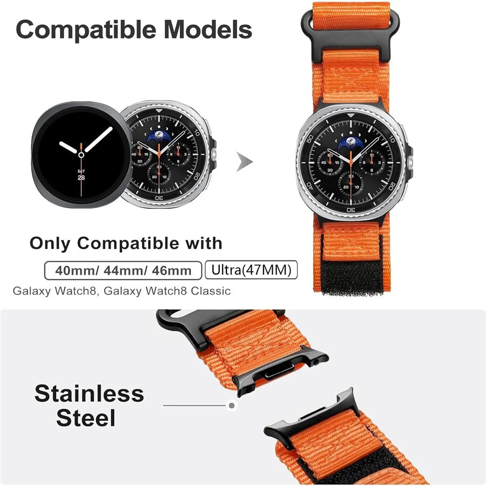 Woven Nylon Sport Band For Samsung Galaxy Watch Ultra2 47mm / Watch Ultra (2025) 47mm / Watch Ultra 47mm Quick Release Adjustable Strap - Orange - 2