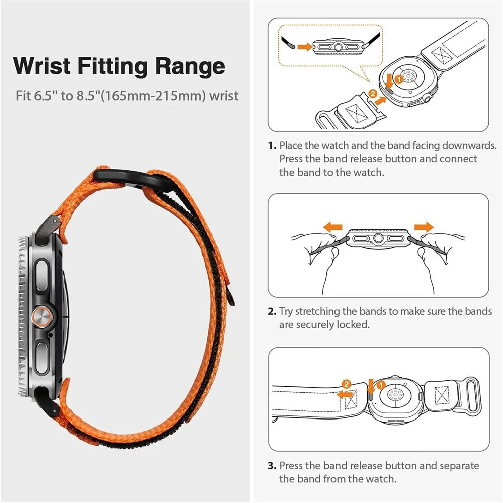 Woven Nylon Sport Band For Samsung Galaxy Watch Ultra2 47mm / Watch Ultra (2025) 47mm / Watch Ultra 47mm Quick Release Adjustable Strap - Orange - 4
