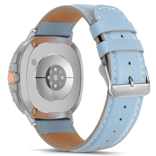 Leather Watch Band For Samsung Galaxy Watch8 Classic 46mm  /  Watch8 44mm  /  40mm Wrist Strap with Steel Buckle - Baby Blue - 1