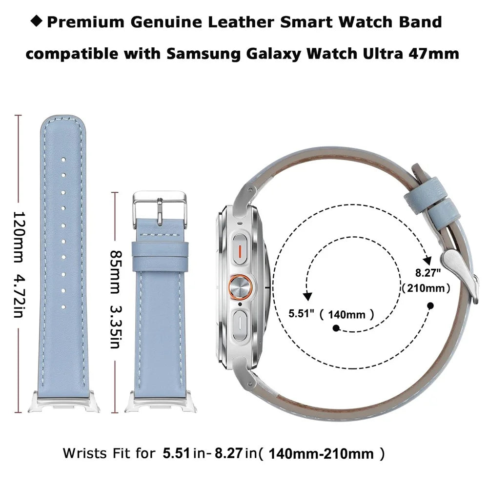 For Samsung Galaxy Watch Ultra2 47mm / Watch Ultra (2025) 47mm / Watch Ultra 47mm Watch Band Genuine Cow Leather Wrist Strap with Steel Buckle - Baby Blue - 7