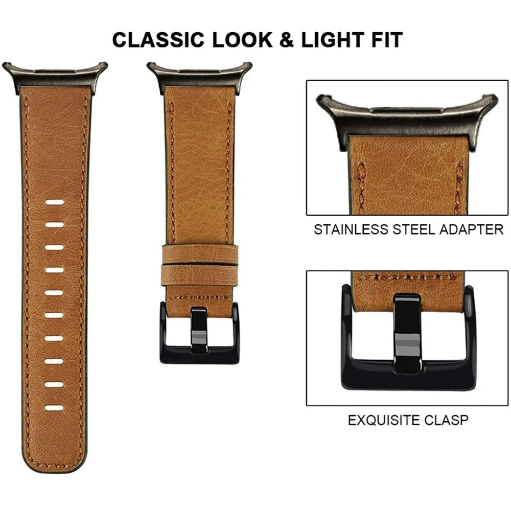 For Samsung Galaxy Watch Ultra2 47mm / Watch Ultra (2025) 47mm / Watch Ultra 47mm Watch Band Vintage Genuine Cow Leather Wrist Strap with Stainless Steel Adapter - Brown - 5