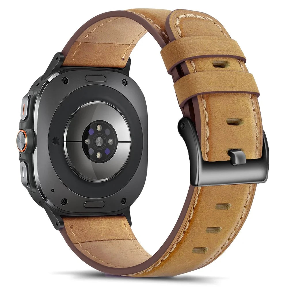 Watch Band For Samsung Galaxy Watch8 Classic 46mm  /  Watch8 44mm  /  40mm Vintage Genuine Cow Leather Wrist Strap with Stainless Steel Adapter - Brown - 1