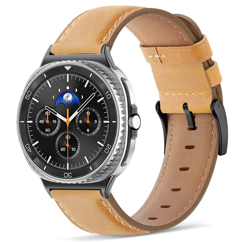Watch Band For Samsung Galaxy Watch8 Classic 46mm  /  Watch8 44mm  /  40mm Vintage Genuine Cow Leather Wrist Strap with Stainless Steel Adapter - Brown - 2
