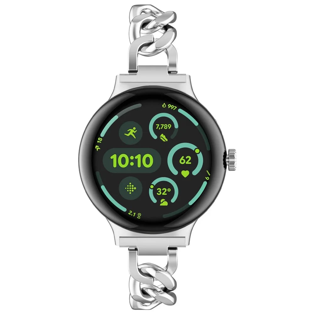 For Google Pixel Watch 4 45mm / Watch 3 45mm Watch Band Stainless Steel Metal Chain Adjustable Bracelet Strap - Silver - 3