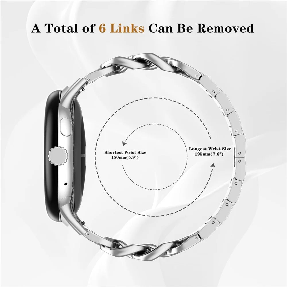 For Google Pixel Watch 4 45mm / Watch 3 45mm Watch Band Stainless Steel Metal Chain Adjustable Bracelet Strap - Silver - 7