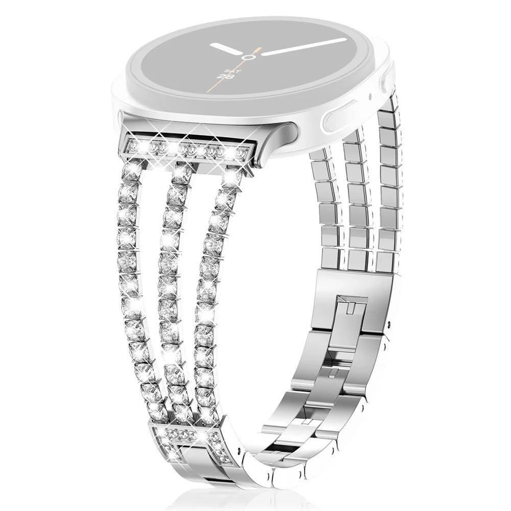 Watch Band For Samsung Galaxy Watch8 Classic 46mm  /  Watch8 44mm  /  40mm Crystal Chain Jewelry Clasp Zinc Alloy Wrist Strap - Silver - 1