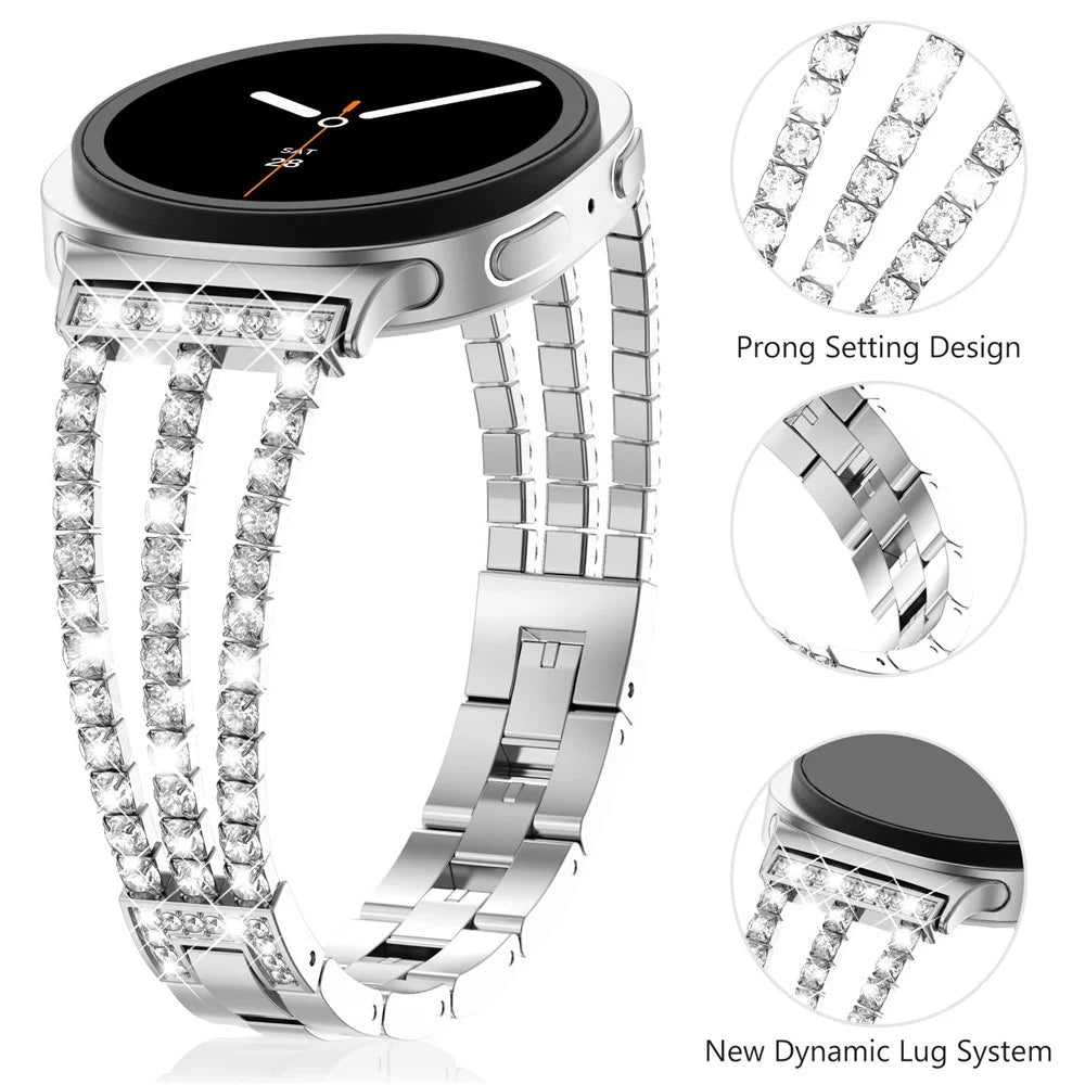 Watch Band For Samsung Galaxy Watch8 Classic 46mm  /  Watch8 44mm  /  40mm Crystal Chain Jewelry Clasp Zinc Alloy Wrist Strap - Silver - 2