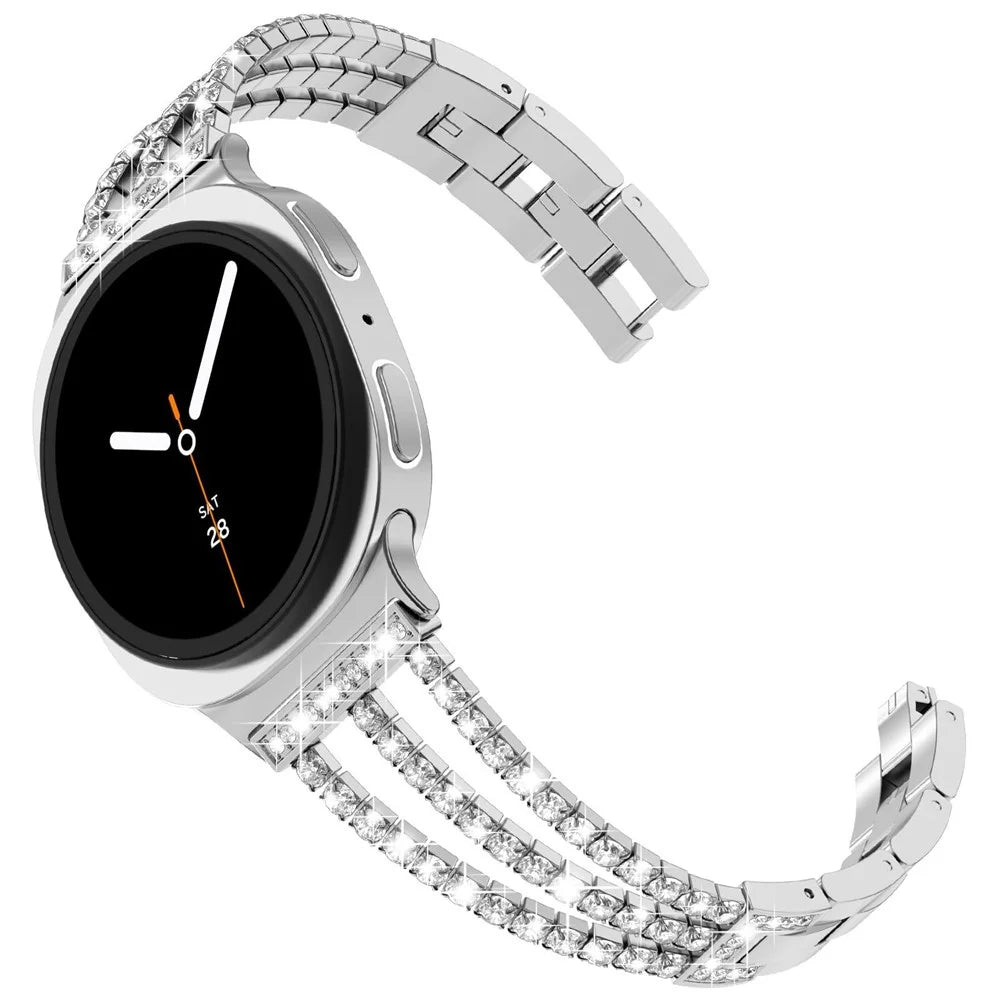 Watch Band For Samsung Galaxy Watch8 Classic 46mm  /  Watch8 44mm  /  40mm Crystal Chain Jewelry Clasp Zinc Alloy Wrist Strap - Silver - 3